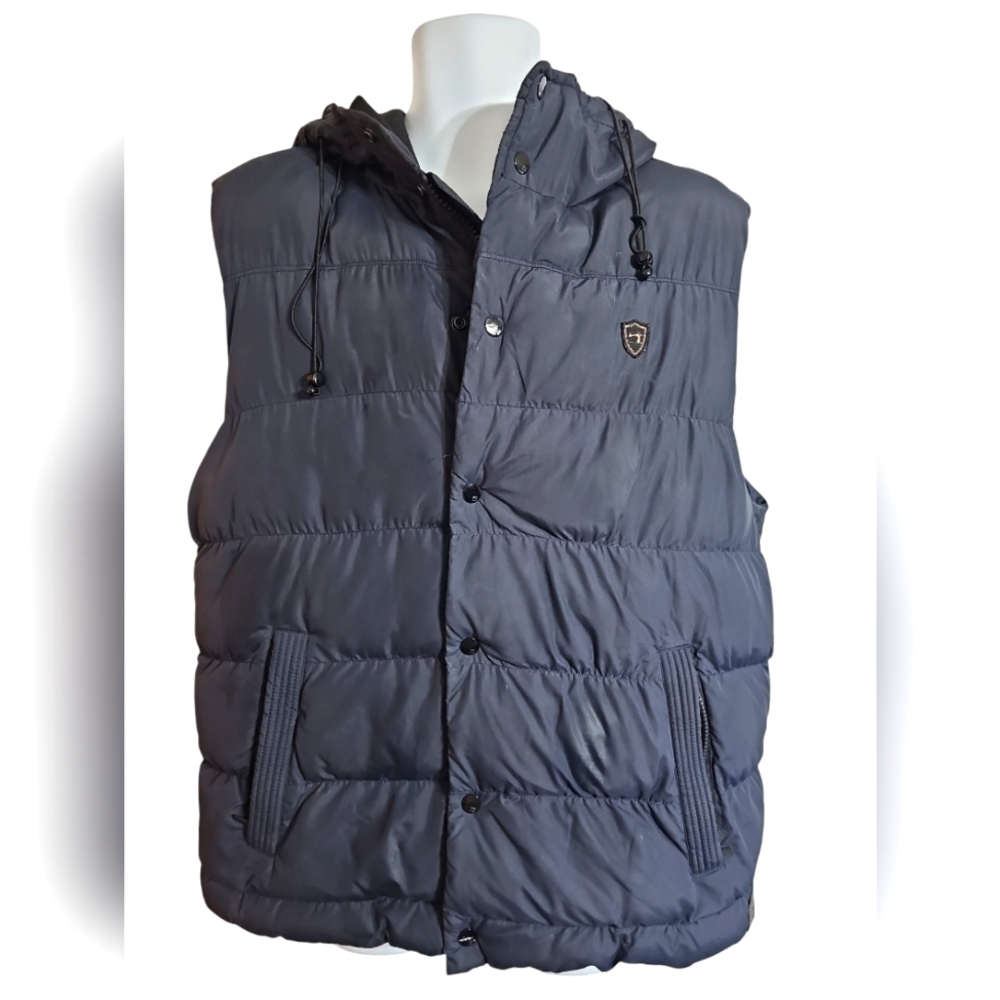 Scotch & Soda Mens XL Dark Blue Hooded Puffer Vest Navy Quilted Archival Classic - Picture 2 of 7